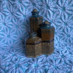 Vintage Pottery oil lamp 3 burner signed glazed